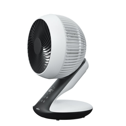 Ventilador sobremesa Miera de Abrila en blanco y negro, 20W con motor DC eco para uso doméstico interior, oscilación 3D, control remoto y temporizador, modelo 237971068 AI2