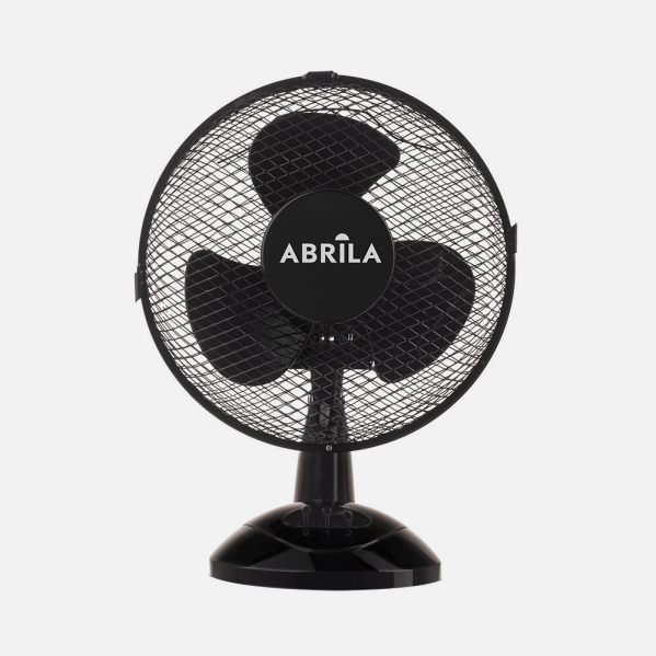 Pequeño ventilador sobremesa Pizarro negro de Abrila, 25W, orientable en metal y policarbonato para uso doméstico interior, modelo 238071109, ideal para refrescar espacios pequeños.