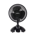Ventilador Nervion con pinza negro de 20W modelo AI2 de Abrila, ventilador de pared o sobremesa con 2 velocidades, estructura de metal y policarbonato para uso doméstico interior, referencia 238171009