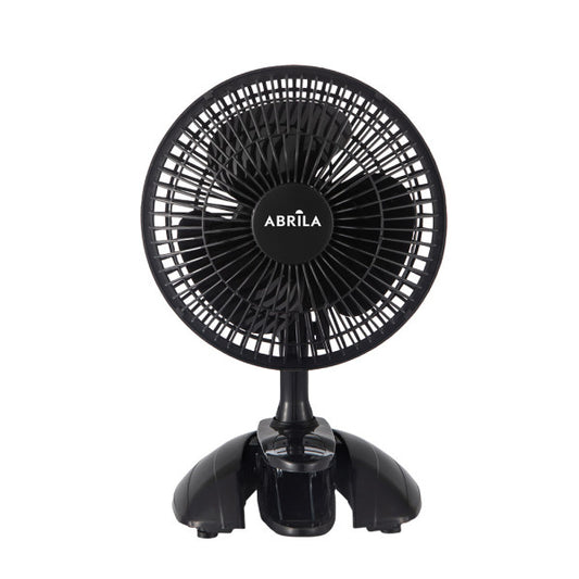 Ventilador Nervion con pinza negro de 20W modelo AI2 de Abrila, ventilador de pared o sobremesa con 2 velocidades, estructura de metal y policarbonato para uso doméstico interior, referencia 238171009