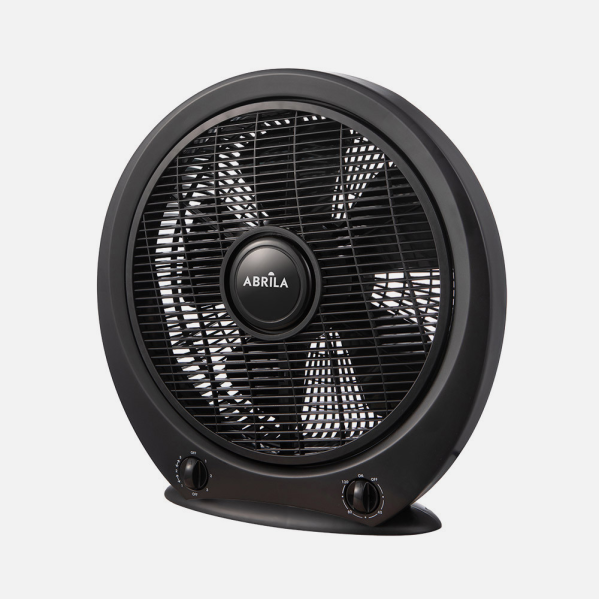 Ventilador sobremesa Puma negro de 45W marca Abrila modelo 238271009, con temporizador, estructura de metal y policarbonato, ideal para uso doméstico e interior.