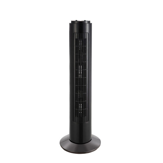 Ventilador de torre Cuco negro con 3 velocidades, temporizador y diseño en metal y policarbonato de Abrila, ideal para interiores domésticos, modelo 238371009.
