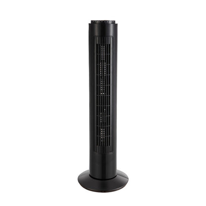 Ventilador de torre Picaro negro de Abrila, modelo 238471009 con 50W de potencia, mando a distancia, temporizador y diseño en metal y policarbonato para uso doméstico interior.