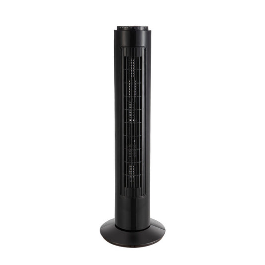 Ventilador de torre Picaro negro de Abrila, modelo 238471009 con 50W de potencia, mando a distancia, temporizador y diseño en metal y policarbonato para uso doméstico interior.