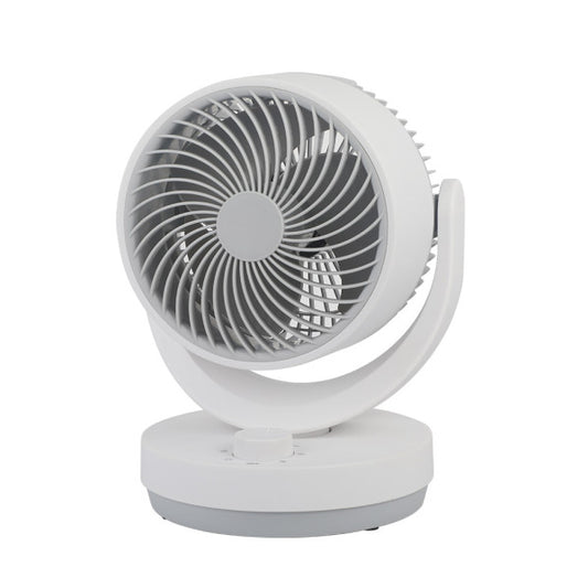 Ventilador sobremesa Lagos de Abrila en blanco y gris con 3 velocidades, modelo 238571028 ideal para uso doméstico interior, fabricado en metal y policarbonato.