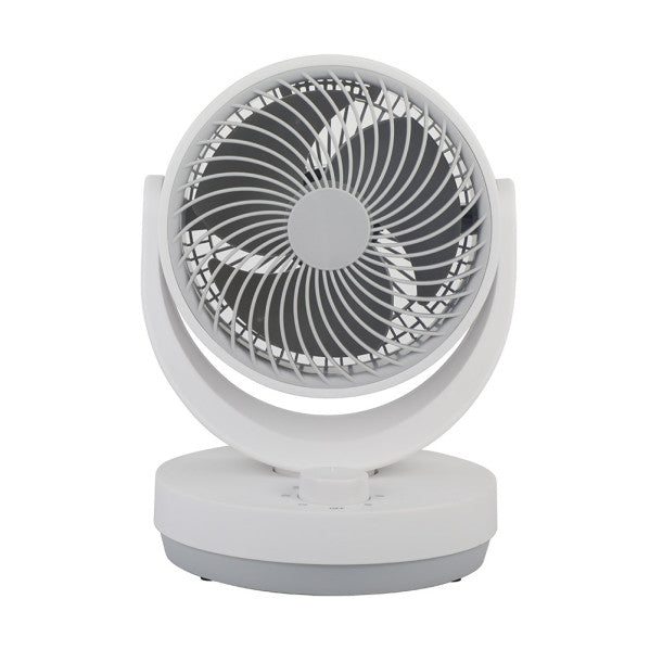 Ventilador sobremesa Lagos de Abrila en blanco y gris, modelo 238571028 con 3 velocidades, diseño doméstico en metal y policarbonato para interiores.