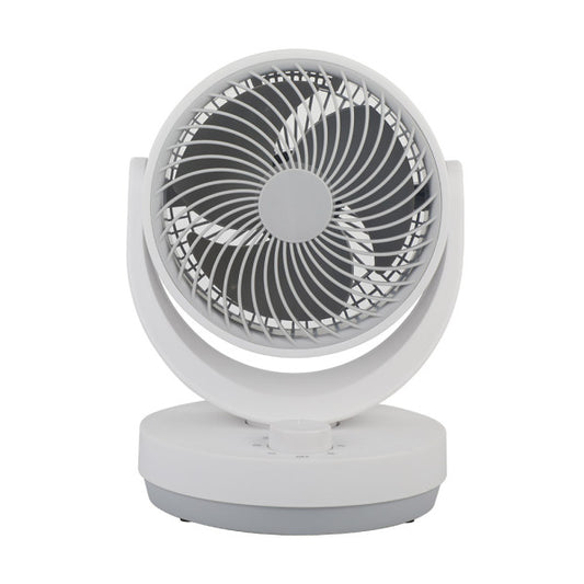 Ventilador sobremesa Lagos de Abrila en blanco y gris, modelo 238571028 con 3 velocidades, diseño doméstico en metal y policarbonato para interiores.