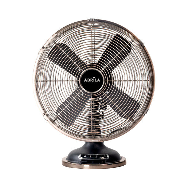 Ventilador sobremesa Capitolio negro con detalles en cobre de Abrila, diseño retro en metal para uso doméstico interior, modelo 238771073 con tres velocidades, estilo vintage ai2.