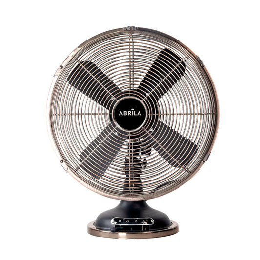 Ventilador sobremesa Capitolio negro con detalles en cobre de Abrila, diseño retro en metal para uso doméstico interior, modelo 238771073 con tres velocidades, estilo vintage ai2.