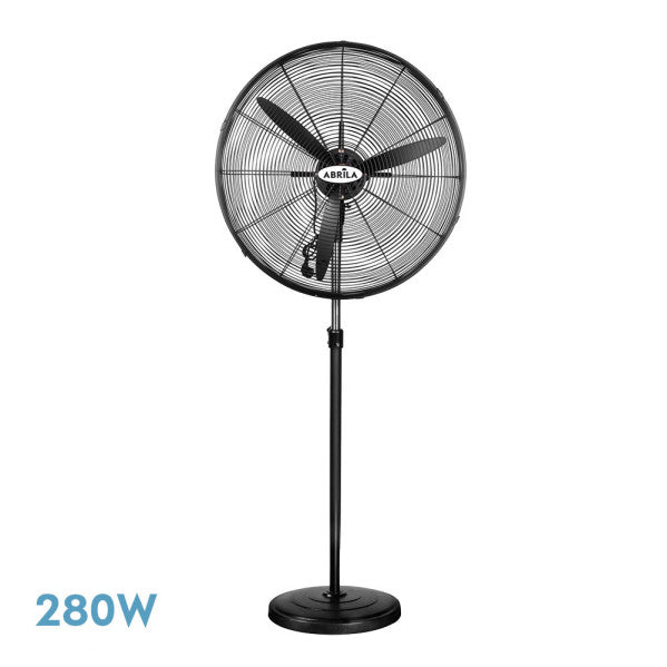 Ventilador de pie industrial Tormenta negro de 280W con 3 velocidades, modelo Abrila 239241109, diseño oscilante y rotatorio en metal y policarbonato para uso interior doméstico.