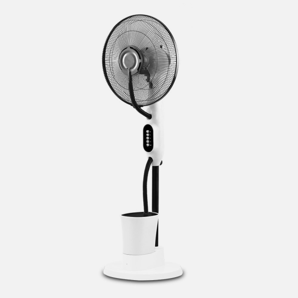 Ventilador humidificador de pie Iceberg modelo Abrila en blanco y negro, 80W de potencia con función nebulizadora para enfriamiento por evaporación, ideal para interiores, terrazas y verano, fabricado en metal y policarbonato duradero, climatizador doméstico AI2 con 239641026.
