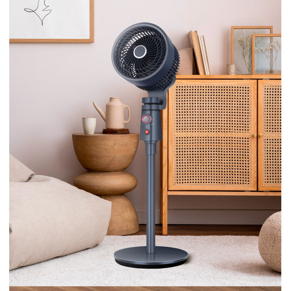 Ventilador de pie Montecristo Granito de 40W por Abrila, modelo 239741028 con 3 velocidades, oscilación rotatoria y diseño para uso doméstico interior en color granito.