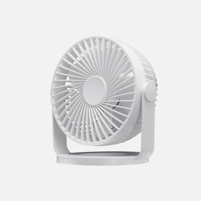 Mini ventilador sobremesa Bretaña blanco de 5W por Abrila, modelo 239971001, portátil y recargable vía USB con aspas AI2 para uso doméstico interior