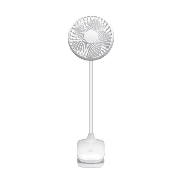 Ventilador sobremesa con pinza Sines Blanco de Abrila, modelo 240271001, 5W, recargable USB portátil para uso doméstico interior, diseño compacto y sin aspas para ventilación fresca y segura.