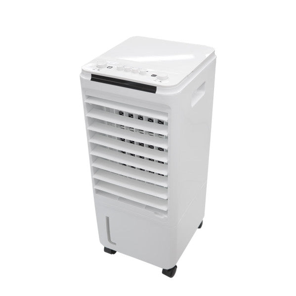 Climatizador evaporativo Glaciar blanco de Abrila, modelo portátil de 80W con tanque de 7L, ideal para enfriar y humidificar interiores en verano, ventilador doméstico y nebulizador eficiente.