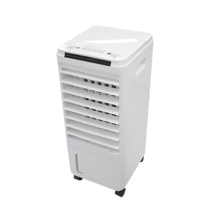 Climatizador evaporativo Glaciar blanco de Abrila, modelo portátil de 80W con tanque de 7L, ideal para enfriar y humidificar interiores en verano, ventilador doméstico y nebulizador eficiente.