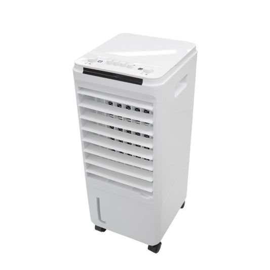 Climatizador evaporativo Glaciar blanco de Abrila, modelo portátil de 80W con tanque de 7L, ideal para enfriar y humidificar interiores en verano, ventilador doméstico y nebulizador eficiente.