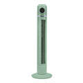 Ventilador torre Artico verde de Abrila, modelo 240871006 con 45W de potencia, 3 velocidades ajustables, display LED, mando a distancia, temporizador de 12 horas y estructura en metal ABS para uso interior doméstico.