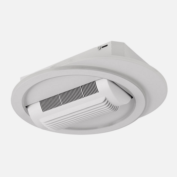 Ventilador de techo LED Camaleón 59W en blanco de Abrila, modelo 241291001 con motor DC eficiente, luz LED integrada regulable, mando a distancia y función reversible para ventilación de verano e invierno en interiores domésticos.