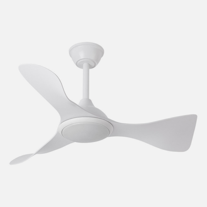 Ventilador de techo DC Caiman blanco de 36W con LED integrado, motor eficiente y temporizador, modelo Abrila 241691301 para interiores domésticos en verano e invierno