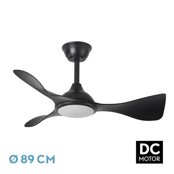 Ventilador de techo DC Caiman negro de 36W con motor eficiente para ahorro de energía, 6 velocidades ajustables, luz LED integrada regulable, control remoto incluido, temporizador y diseño moderno para interiores domésticos - Modelo Abrila 241691309