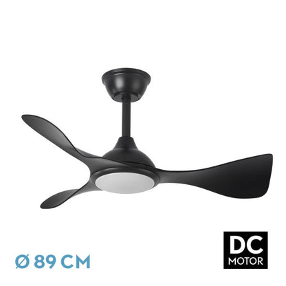 Ventilador de techo DC Caiman negro de 36W con motor eficiente para ahorro de energía, 6 velocidades ajustables, luz LED integrada regulable, control remoto incluido, temporizador y diseño moderno para interiores domésticos - Modelo Abrila 241691309