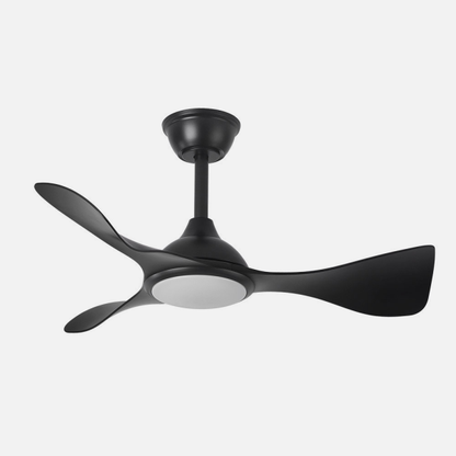 Ventilador de techo DC Caimán negro 36W de Abrila con motor eficiente, 6 velocidades, luz LED integrada regulable, control remoto y temporizador, ideal para interiores domésticos con ahorro de energía, referencia 241691309