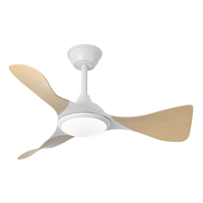 Blanco ceiling fan with integrated LED light, CAIMAN model by Abrila, 36W DC motor for energy savings, remote control, hay wood finish, ideal for home interiors, product code 241691368
