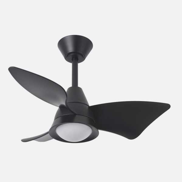 Ventilador de techo DC Jaguar negro de 30W con luz LED integrada, motor eficiente y regulable, modelo Abrila JAGUAR para interiores domésticos, con temporizador y diseño moderno en color negro.