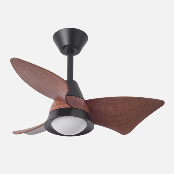 Ventilador de techo DC Jaguar negro/roble de Abrila, 30W con motor eficiente, LED integrado regulable y diseño interior doméstico, modelo 241791336 para ventilación óptima en hogares.