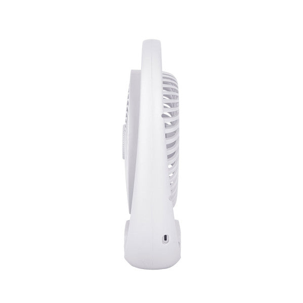 Ventilador inalámbrico Aguila blanco de 5W modelo AI2 de Abrila, recargable y portátil sobremesa para uso doméstico interior con luz LED integrada, ideal para refrescar espacios pequeños.