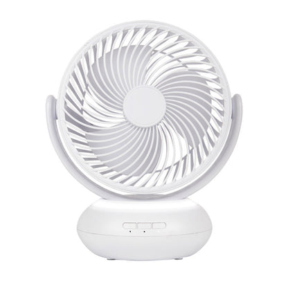 Ventilador inalámbrico Bengali blanco de Abrila, modelo 5W recargable por USB con luz LED, diseño sobremesa para uso doméstico e interior, ideal para refrescante brisa fresca en casa.