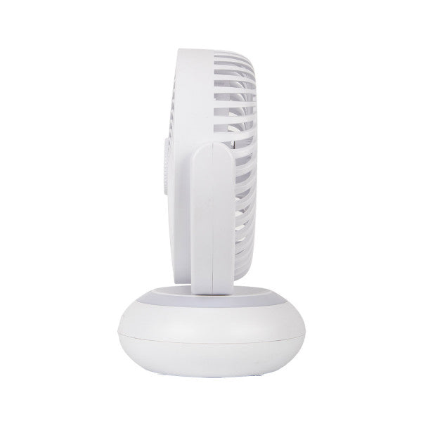 Ventilador inalámbrico Bengali blanco de 5W Abrila modelo 241971001, recargable por USB con luz LED integrada, diseño sobremesa para uso doméstico e interior