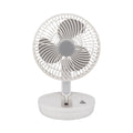 Ventilador inalámbrico sobremesa Pacheco de Abrila en blanco y gris, modelo 242071015 con 5W de potencia, diseño plegable portátil y recargable por USB, ideal para uso doméstico interior con luz LED integrada, fabricado en ABS policarbonato duradero.