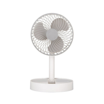 Ventilador portátil Jerico blanco y gris de Abrila, modelo 242171028 con 5W de potencia, motor DC inalámbrico y recargable, ideal para uso doméstico en interiores.