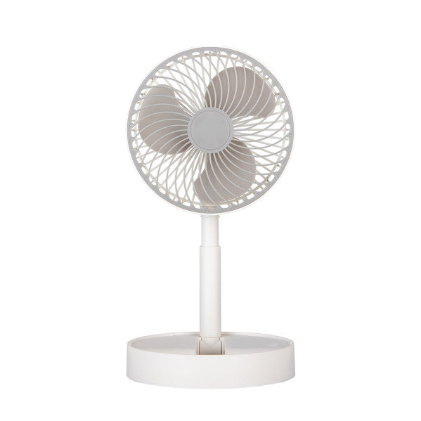 Ventilador portátil Jerico blanco y gris de Abrila, modelo inalámbrico recargable con motor DC de 5W, ideal para uso doméstico, referencia 242171028