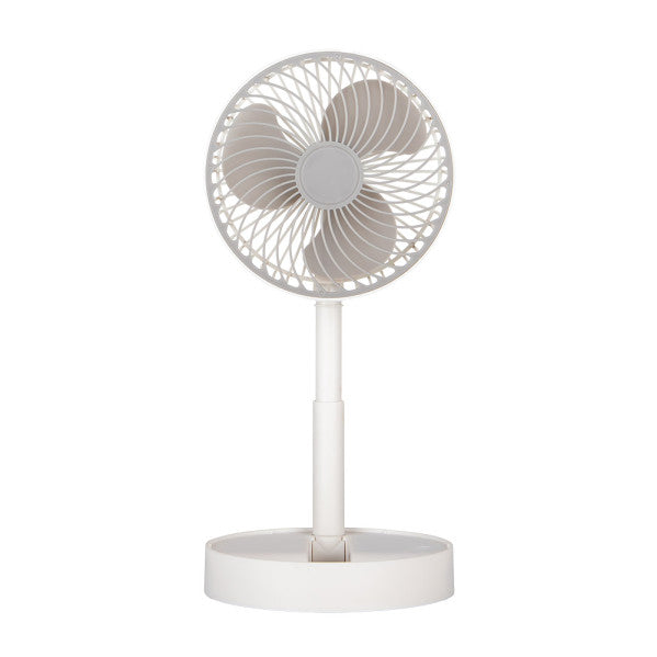 Ventilador portátil Jerico blanco y gris de Abrila, modelo inalámbrico recargable con motor DC de 5W, ideal para uso doméstico, referencia 242171028