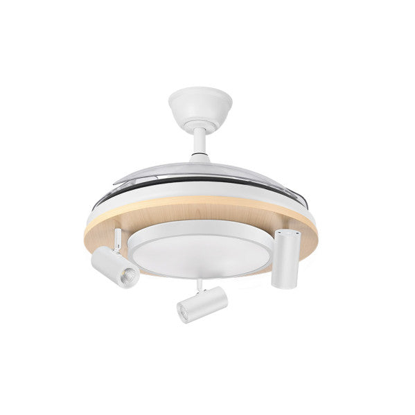 Ventilador de techo Gladiator negro con aspas de madera retráctiles, modelo Abrila 242591368 para interior doméstico, con motor DC eficiente, LED integrado, control por app y temporizador.