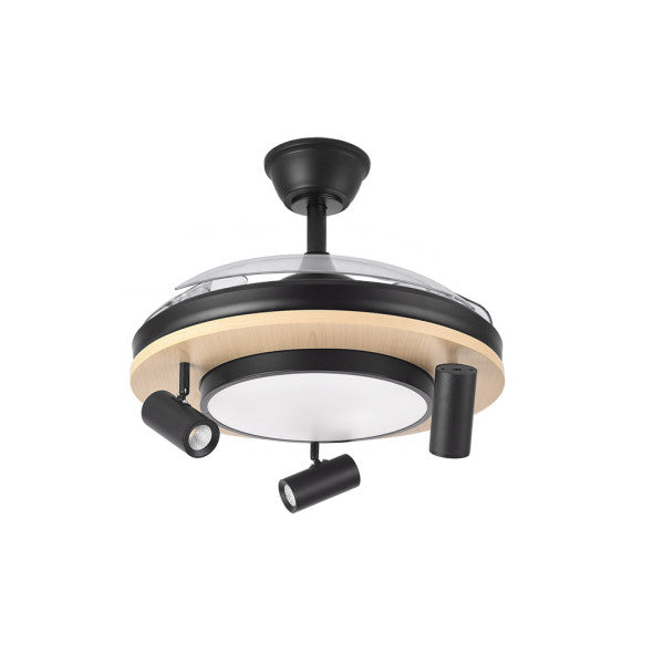 Ventilador de techo Gladiator en negro y madera con LED integrado, aspas retráctiles y motor DC para ventilación inteligente en interiores domésticos, modelo Abrila AI2 242591388