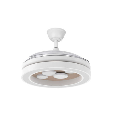 Ventilador de techo Cupido 55W en blanco y haya de Abrila, modelo 242691368 con aspas retráctiles, motor DC eficiente, LED integrado, control remoto y app AI2 para uso doméstico interior en verano e invierno.