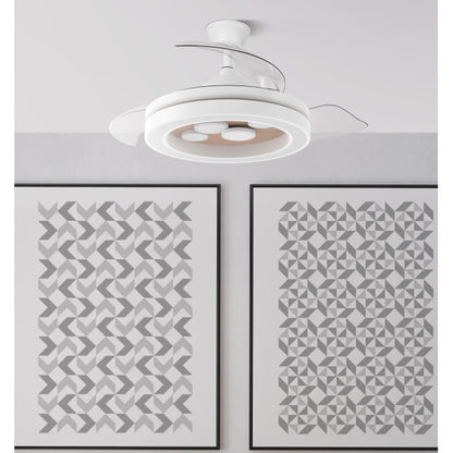 Ventilador de techo Cupido 55W Blanco/Haya de Abrila con aspas retráctiles, motor DC eficiente, LED integrado y control por app y remoto, modelo 242691368 ideal para interiores domésticos en verano e invierno.