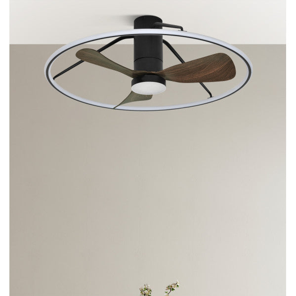 Ventilador de techo LED Oporto 56W en negro y marrón con motor DC eficiente, control por app AI2 y remoto, iluminación integrada para interiores domésticos, modelo Abrila 243691388