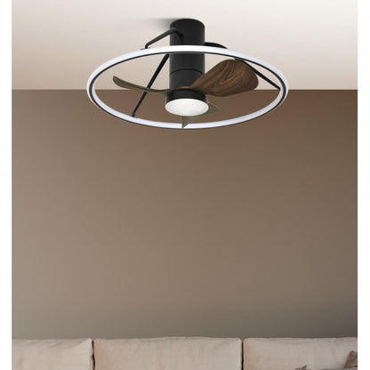 Ventilador de techo LED Oporto 46W en acabado negro y marrón con motor DC eficiente, 6 velocidades ajustables, control por app AI2 y luz LED integrada para interiores domésticos - modelo Abrila 243699088