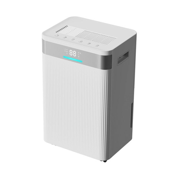 Deshumidificador Kisima 20L/día blanco de Abrila, modelo portátil 247341001 con función anticongelación, calefacción y filtro de carbón activo para hogar y secado de ropa eficiente.