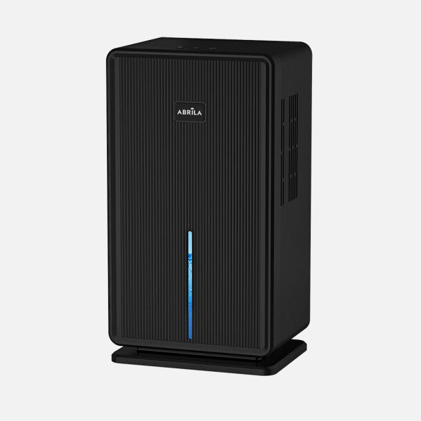 Deshumidificador Ondine negro de Abrila, modelo 60W con capacidad de 1L/día, diseño doméstico en ABS para control de humedad en el hogar interior, con luces RGB y compatible con calefacción AI2.