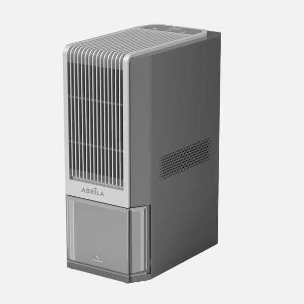 Deshumidificador Azufre Gris de 85W con capacidad de 2L de Abrila modelo 248041009, dispositivo portátil antihielo para hogar e interior con calefacción RGB, ideal para control de humedad doméstica.