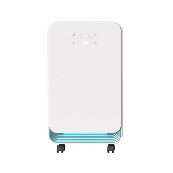 Deshumidificador Delmar 270W blanco de 2L capacidad, modelo portátil doméstico Abrila AI2 con filtro antipolvo, ideal para control de humedad, secado de ropa y calefacción suave en interiores.