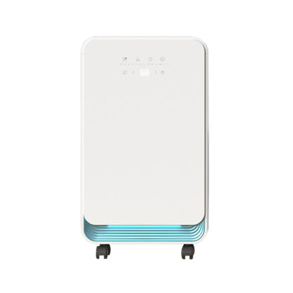 Deshumidificador Delmar 270W blanco de 2L capacidad, modelo portátil doméstico Abrila AI2 con filtro antipolvo, ideal para control de humedad, secado de ropa y calefacción suave en interiores.