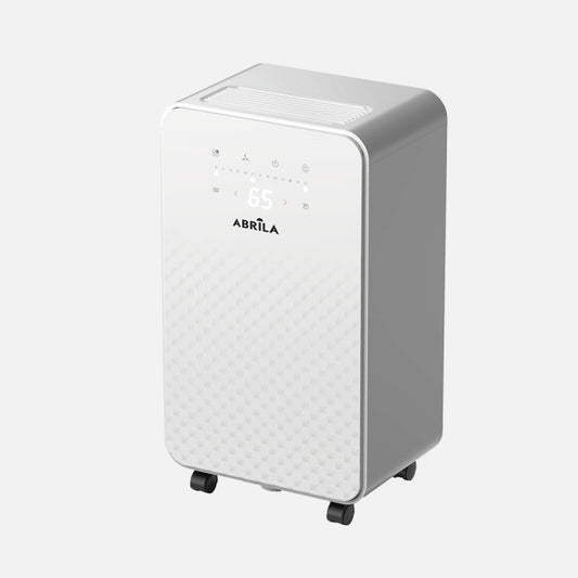 Deshumidificador Doris 270W de Abrila con capacidad de 2L en color blanco, modelo portátil y ecológico para uso doméstico, equipado con filtro antipolvo y funciones de calefacción AI2.