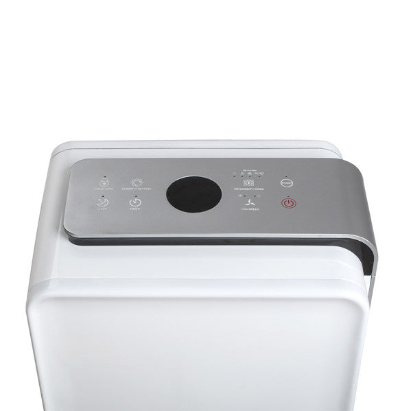 Deshumidificador portátil Life 540W de 4L capacidad en blanco y plata de Abrila, con filtro antipolvo para uso doméstico, ideal para secado de ropa y control de humedad en el hogar.